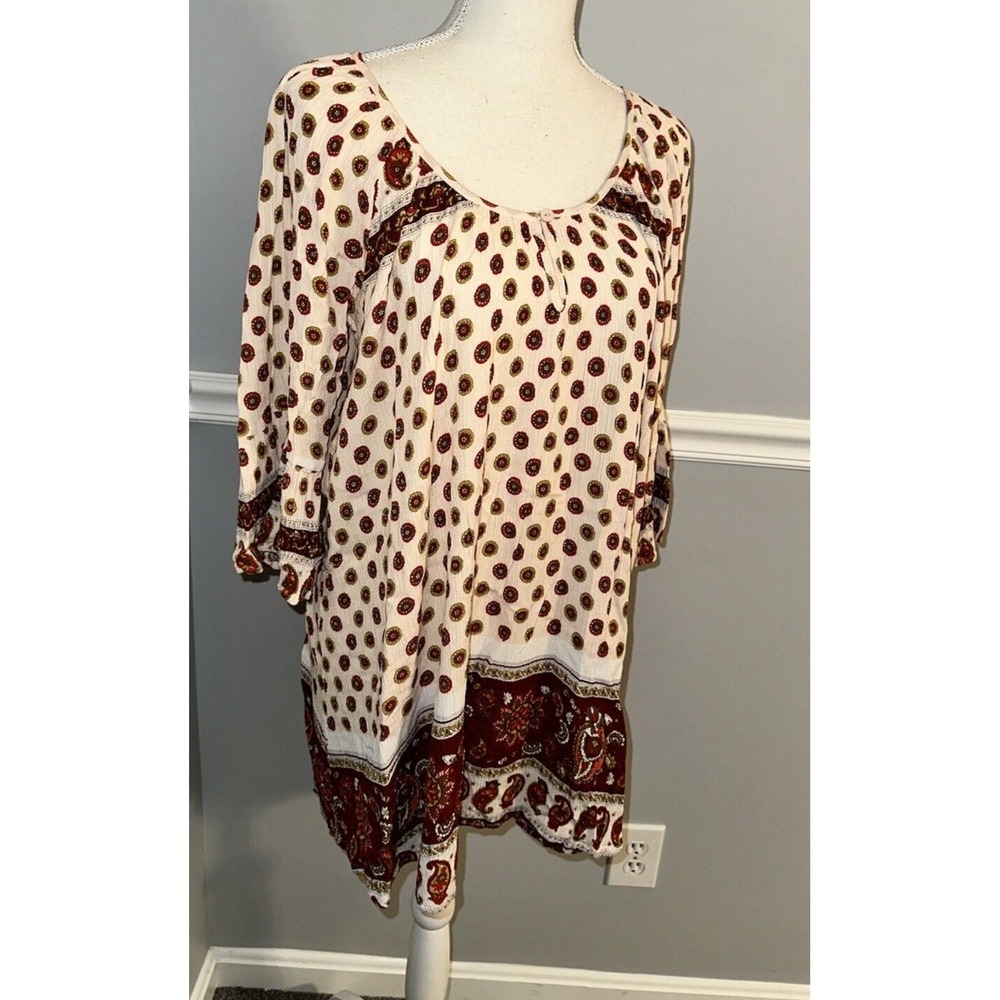 Altar'd State Top Womens L Tunic Peasant Blouse Paisley Scoop Neck 100% Viscose - Picture 6 of 10